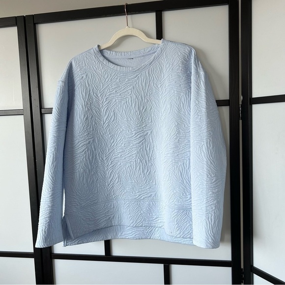 [L] aerie Textured Spring Pastel Blue Long Sleeve Lightweight Crewneck Sweater - Picture 2 of 11